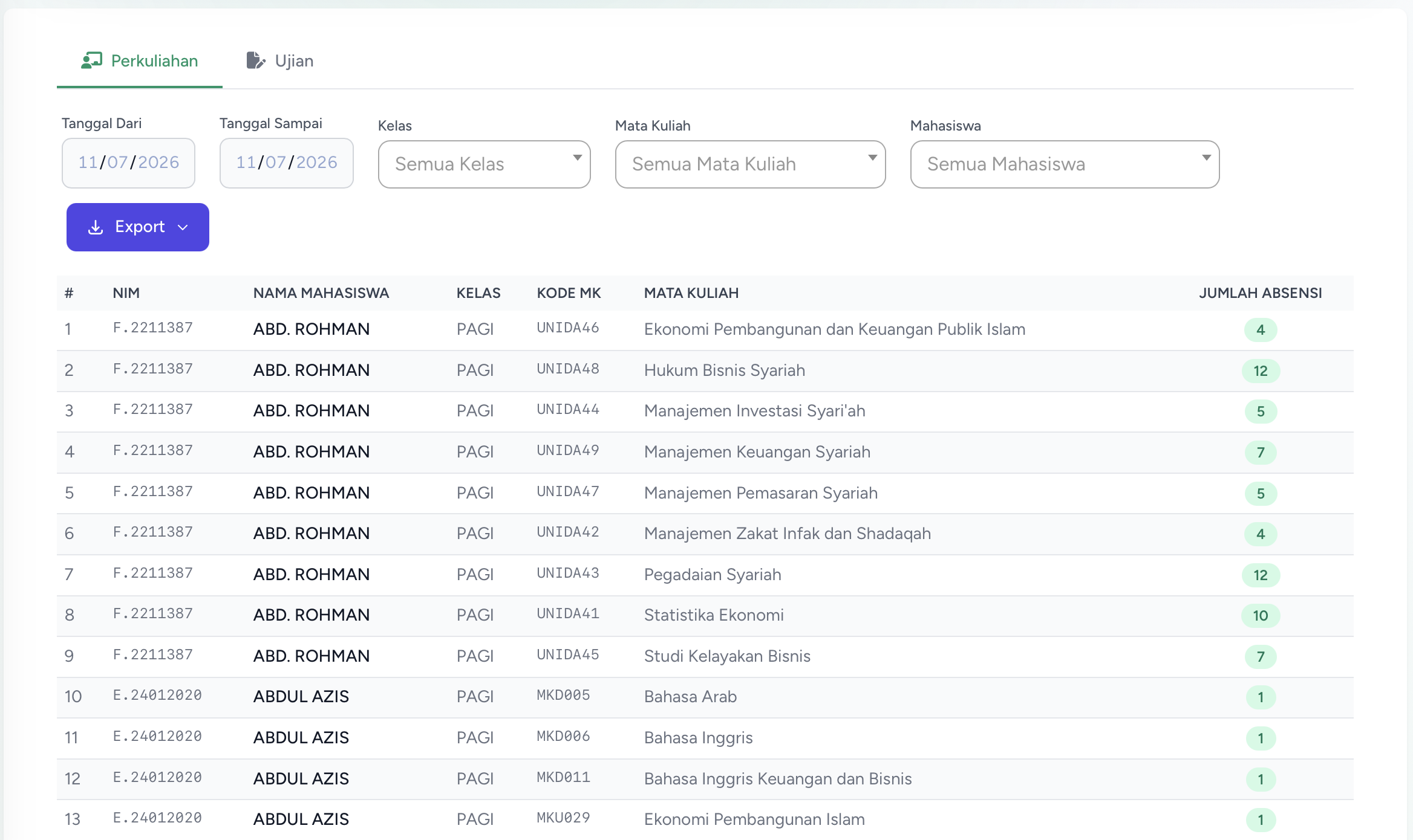 Rekap Absensi Mahasiswa